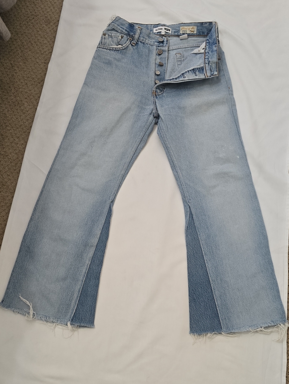 RE/DONE levis Light Blue Wide-Leg Flare Jeans with Dark Inner Panels 27